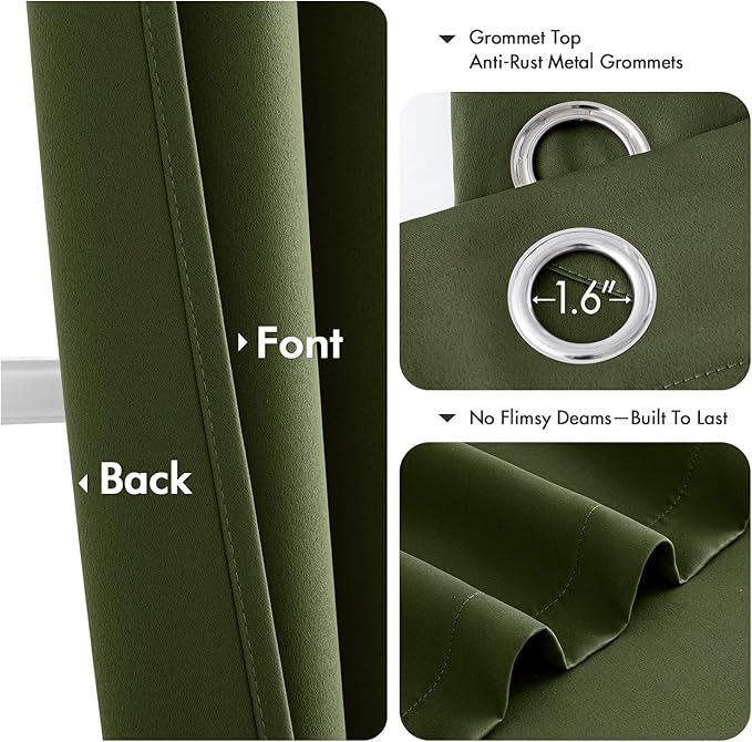 MIULEE Blackout Curtains for Bedroom 2 Panels 34 x 54 Inch Long Olive Green | - Image 4
