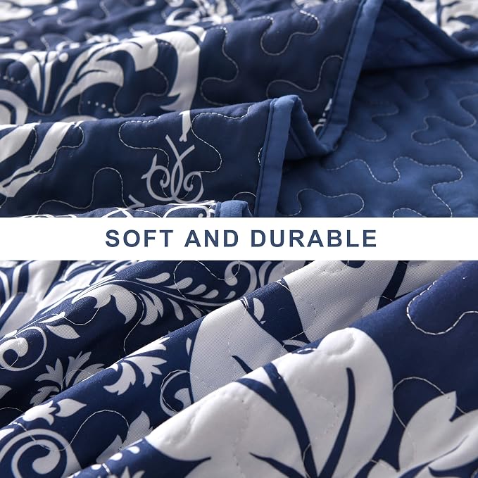 DJY Damask Quilt Set King Size, Boho Lightweight Bedding Set 3 Pcs, Soft - Image 4