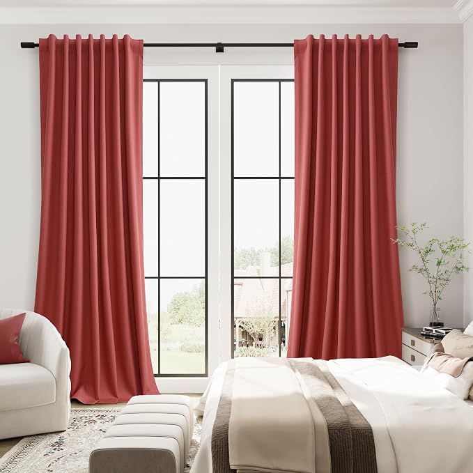 Red Linen 100% Blackout Curtains 108 Inches Long - Image 5