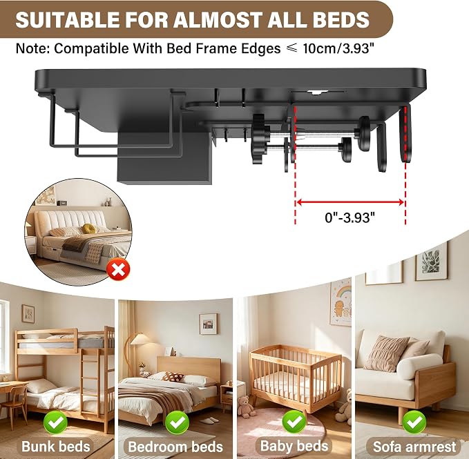Bedside Shelf Metal Bed Shelf for Dorm Room Clip On Tray | 2-Tire Fan Shelf - Image 6