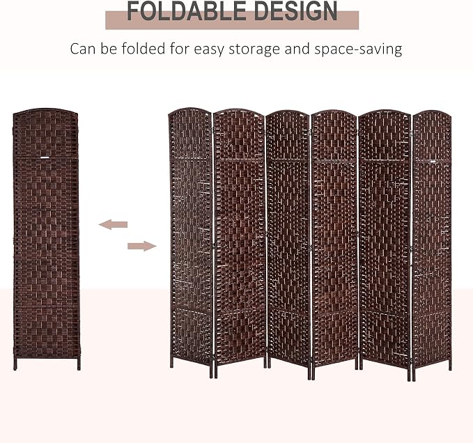 HOMCOM Room Divider 6-Panel, 6FT-Tall Folding Privacy Screen, Hand-Woven Design - Image 3
