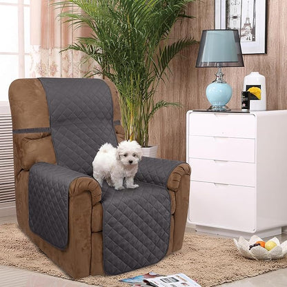 U-NICE HOME Recliner Chair Covers Reversible Chair Cover Pet Covers for Dogs with Elastic Straps Water Resistant Diamond Quilted (28''Recliner Oversized, Dark Grey/Light Grey)