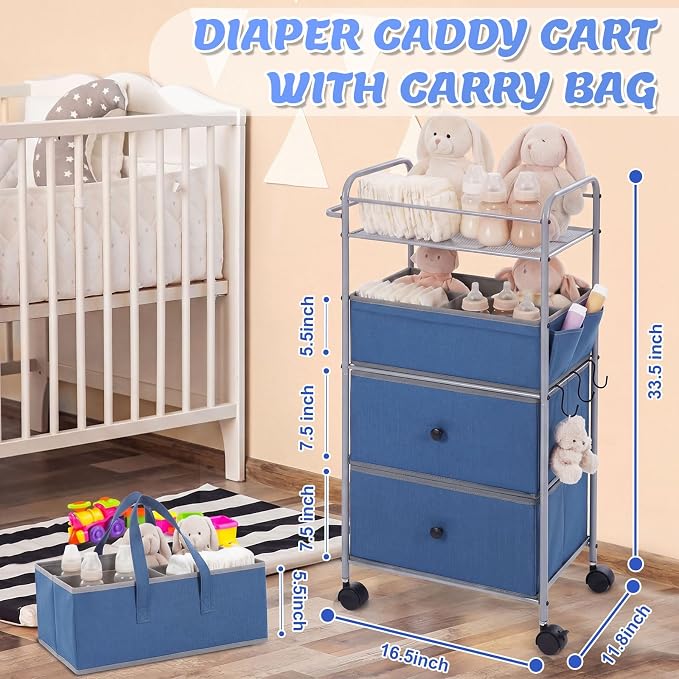 FoldTier 3In1 Baby Diaper Caddy Organizer Cart 4 Tier Large Capacity Metal - Image 2