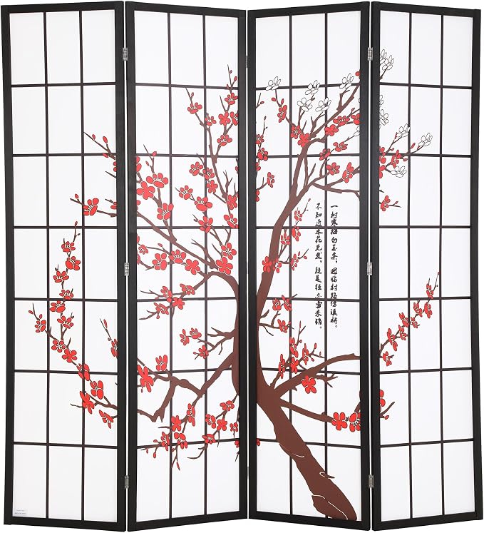 PayLessHere | 4-Panel Folding Room Divider | 6ft, Oriental Shoji Design | Cloth by PayLessHere