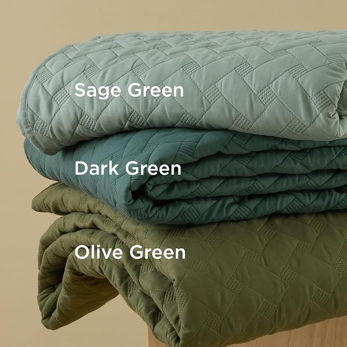 Bedsure Quilts Queen Size, Lightweight Comforter Set, Olive Green Bedspread | - Image 3