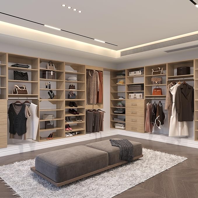 4 Drawer Short Tower Closet Unit, Modular Closet System, Wood Closet System Organizer with Storage for Walk In Closets, Clothing Rack Closet for Hanging Clothes, Bedroom, Wood, 19.5"W