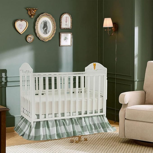 Brandream Gingham Gathered Crib Skirt, Baby Boy, Baby Girl, Gender Neutral Crib Skirt, 100% Cotton, 4-Sided, Green Buffalo Plaid Toddler Bedskirt Farmhouse Chic Nursery Crib Bed Skirt Dust Ruffle