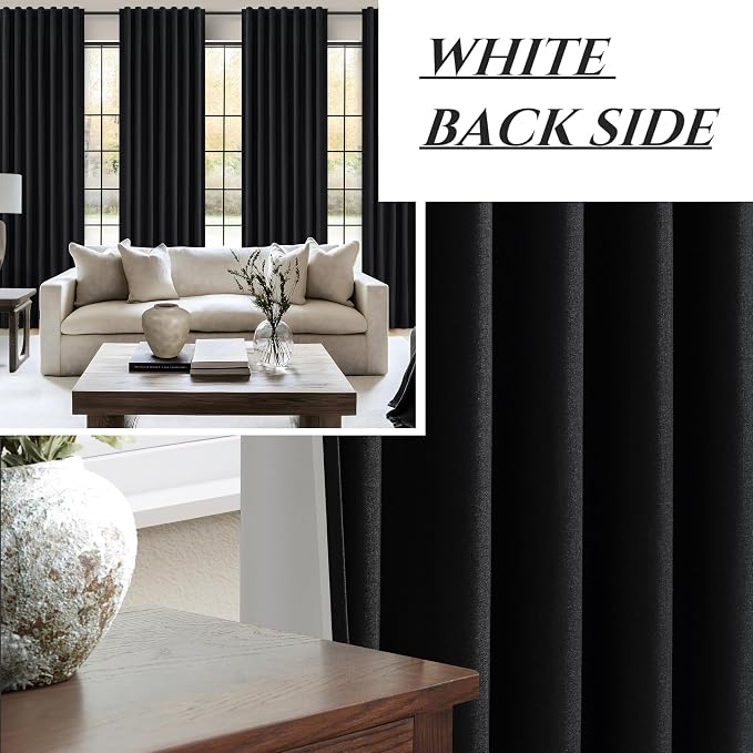 QJmydeco Black Blackout Curtains 95 Inches Long 2 Panel Set, Sun Blocking - Image 6