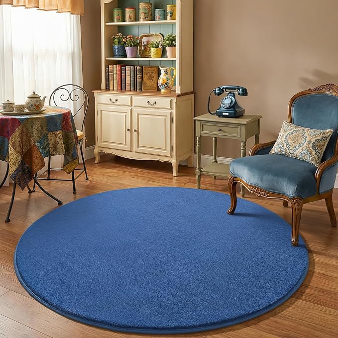 Blue Round Area Rug 5ft Washable Circle Rug - Image 6