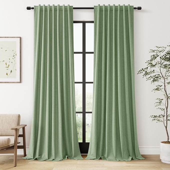 100% Blackout Linen Curtains 84 Inch Length 2 Panels Set by Guken