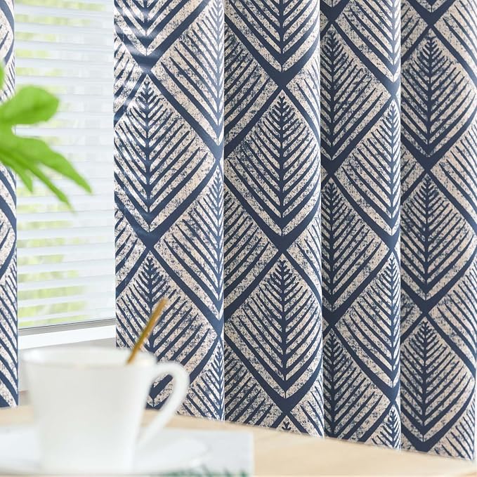 jinchan Blue Blackout Curtains Geometric Patterns Grommet 84 inch 2 Panels | - Image 3
