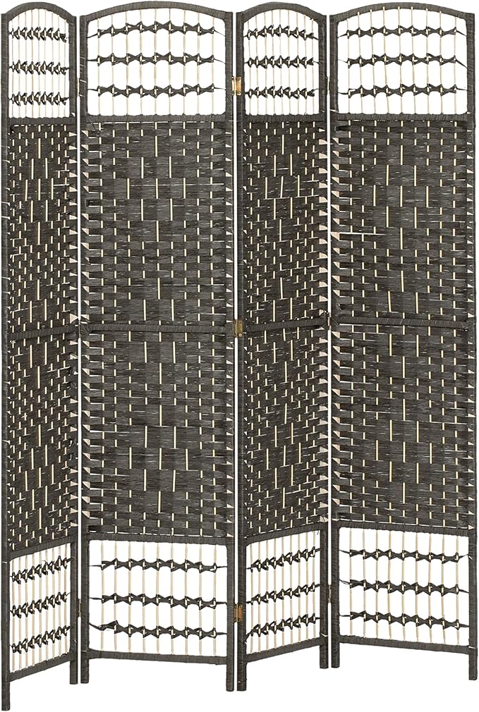 HOMCOM 4 Panel Room Divider, Folding Privacy Screen, Dark Gray | Room Separator by HOMCOM