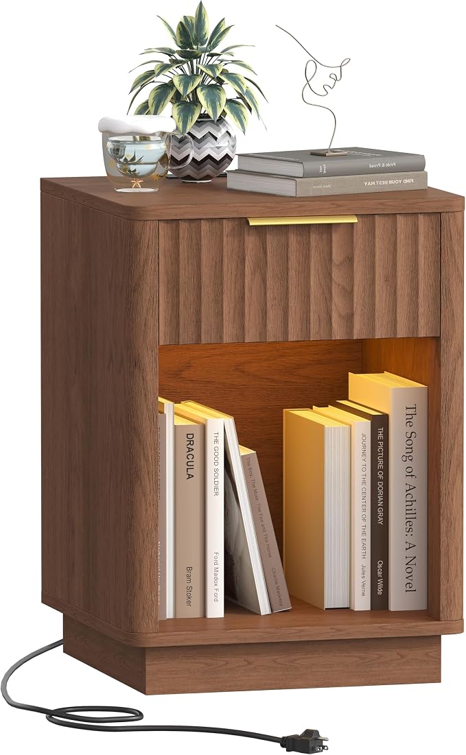Akxomel Fluted Nightstand Bedside Table by Akxomel