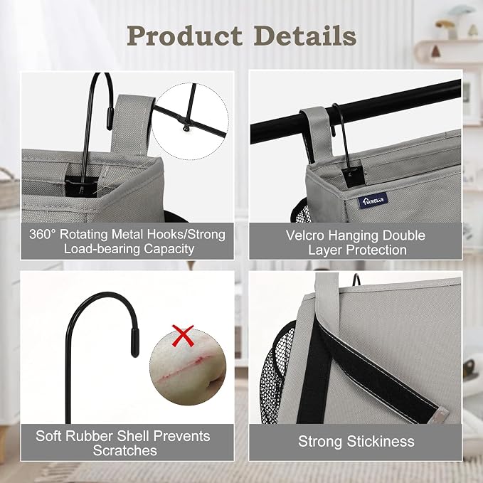 Surblue Bedside Organizer with Hook Caddy Hanging Storage Bag with Adjustable - Image 5