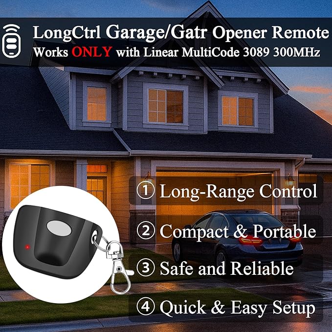 3-Pack 300MHz 10 dip Switch for Multicode Garage Gate Door Opener Remote Control, Replacement for 3089,3070,3060,308911,MCS308911,MCS306010,MCS3070 Gate Clicker with Keychain.