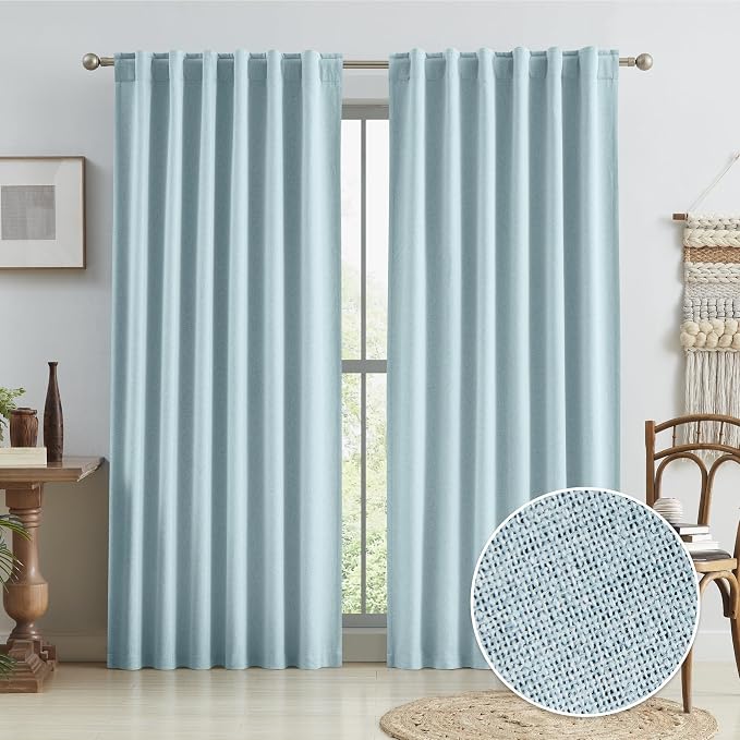 Blackout Linen Curtain Panels, Totally Shaded Draperies 84 Inches Long by KEQIAOSUOCAI