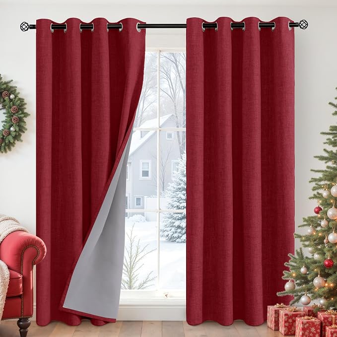 YoungsTex Burgundy Linen Blackout Curtains 80 Inches Long by YoungsTex