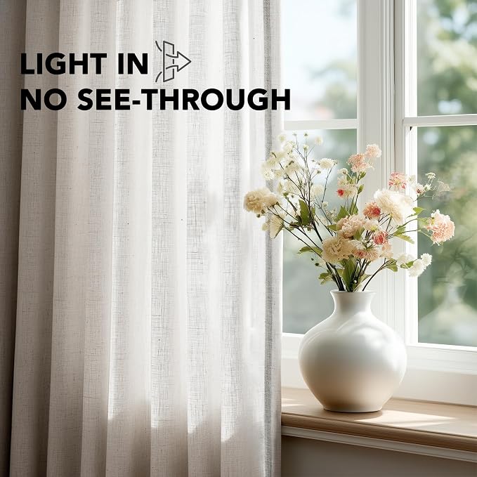 Deconovo Linen-Blend Semi-Sheer Curtains 2 Panels, Hidden Tab and Rod Pocket - Image 3