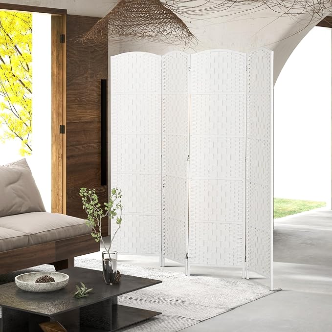 HOMCOM Room Divider 4-Panel, 6FT-Tall Folding Privacy Screen, Hand-Woven Design - Image 6