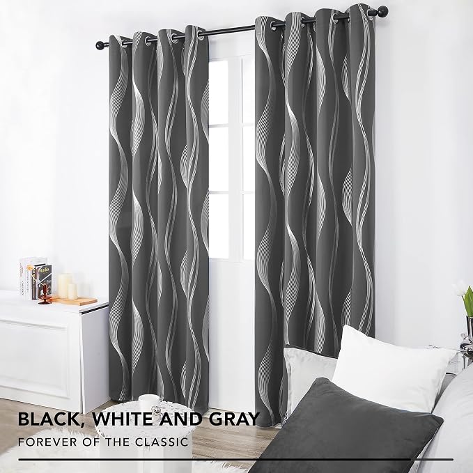 Deconovo Curtains for Living Room, Pattern Blackout Curtains 108 Inch Long | - Image 5
