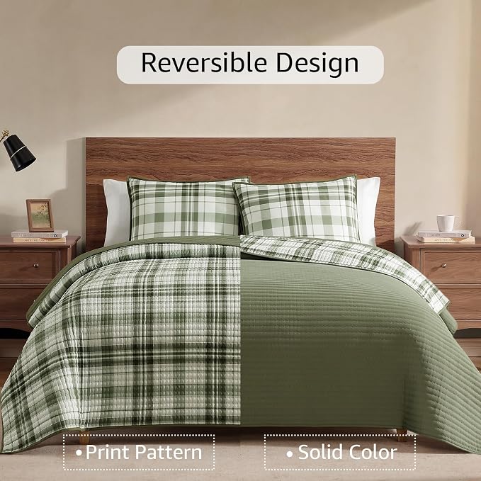 King Quilt-Lightweight Bedspread Plaid Quilt King Size Quilt Bedding Set | - Image 4