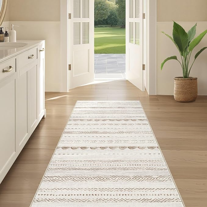 Nakagishi Boho 2x6 Runner Rug Machine Washable Rugs Non Slip Beige/Brown | Soft - Image 5