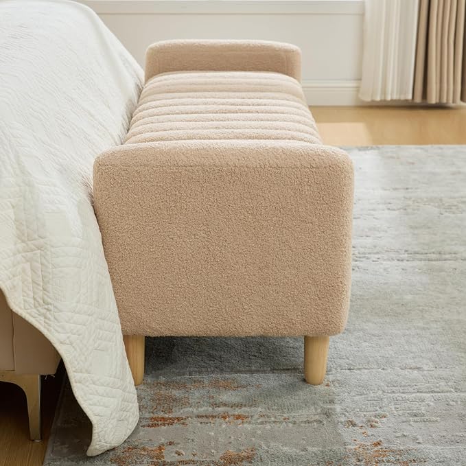 63.4" Cute Teddy Fabric Ribbed King Size End of Bed Bench. | Entryway Ottoman - Image 8