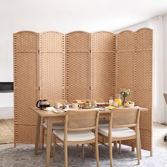 6 Panel Woven Room Divider, Natural | - Image 7