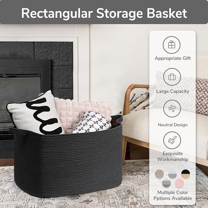 Goodpick 85L Large Woven Rope Blanket Basket, Pillows & Toys, Living Room & - Image 7