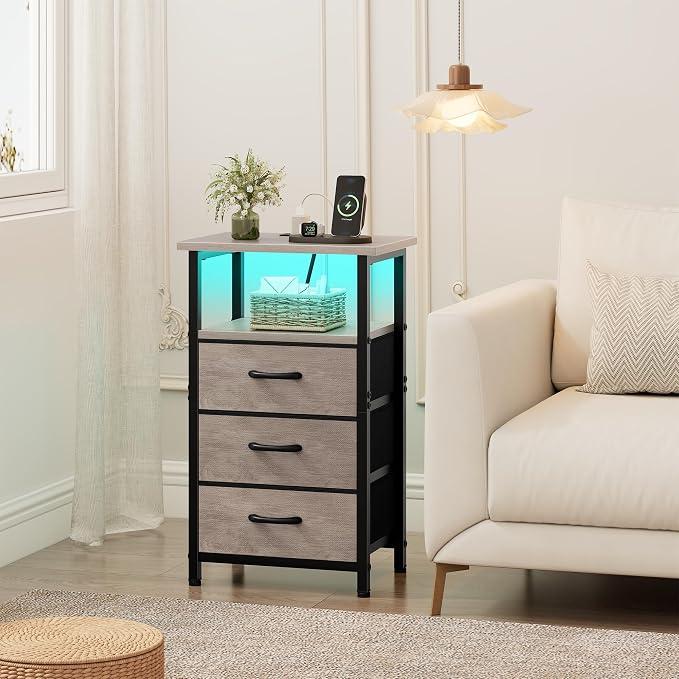 Night Stand Set 2 with Charging Station, LED Nightstand - Image 8