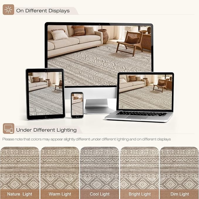 cotiled Boho 7x10 Area Rug for Living Room: Large Moroccan Washable Rug | Solve - Image 7