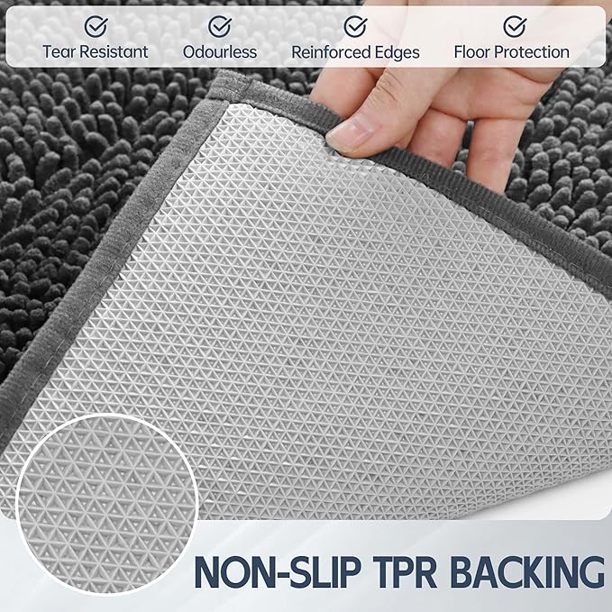 Dog Door Mat for Muddy Paws, 60" x 36" Chenille Absorbent Front Door Mat Inside, Large Runner Mud Mat for Dogs, Trap Dirt Washable Non Slip Outdoor Indoor Entrance Doormats, Grey
