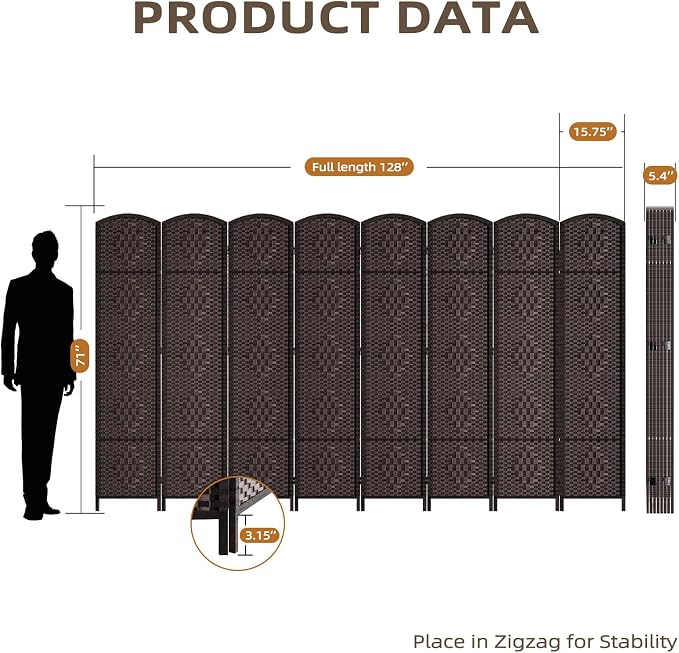 HALLYBEE Room Divider Panel, 8 Panel Partition Room Dividers, Dark Mocha | Room - Image 3