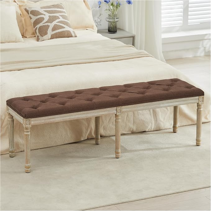 LOULENS 57.7" Linen End of Bed Bench King Size, Upholstered Bench, Upholstered by LOULENS