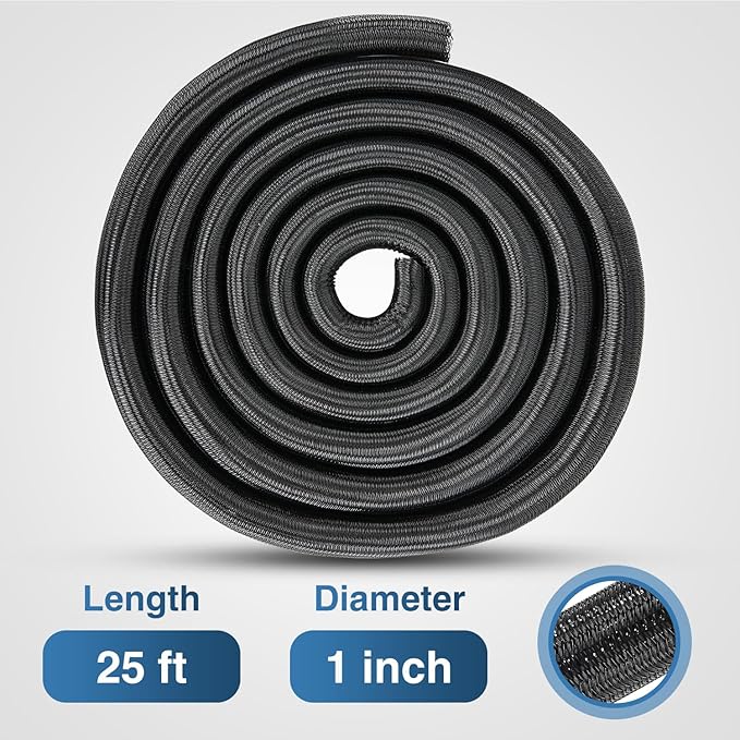 Nilight Cable Sleeve, 25ft-1inch Cord Management Sleeves, Braided Sleeving, Split Self Wrapping Wire Loom for Computer Electrical Automotive Harness Protector Organizer, Black