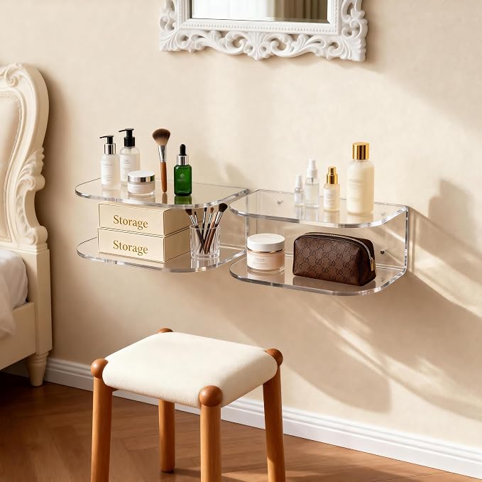 Acrylic Floating Nightstand, Wall Mounted Bedside Table Shelf - Image 4