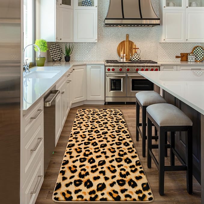 Soft Leopard Runner Rugs, 2x6 Cheetah Print Bedroom Bedside Rugs | Washable - Image 6