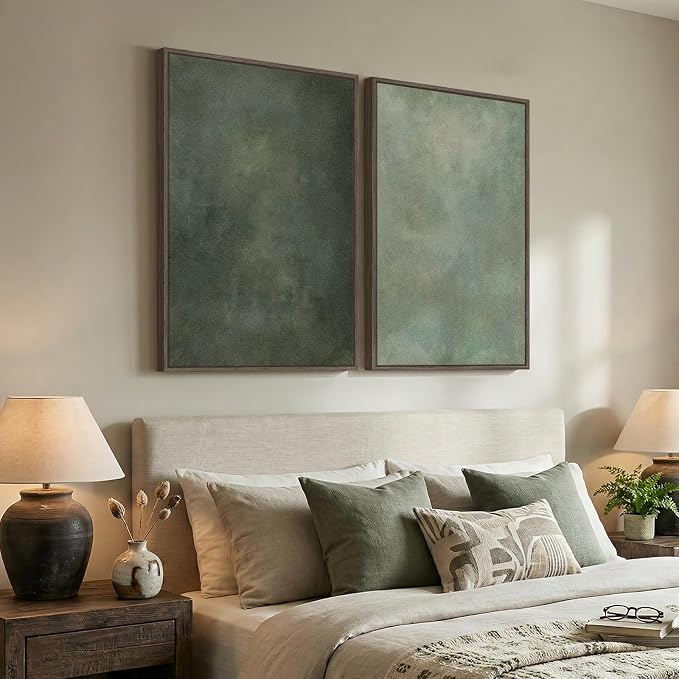 Large Framed Green Abstract Wall Art Set of 2, Modern Sage Green Canvas Prints - Image 5