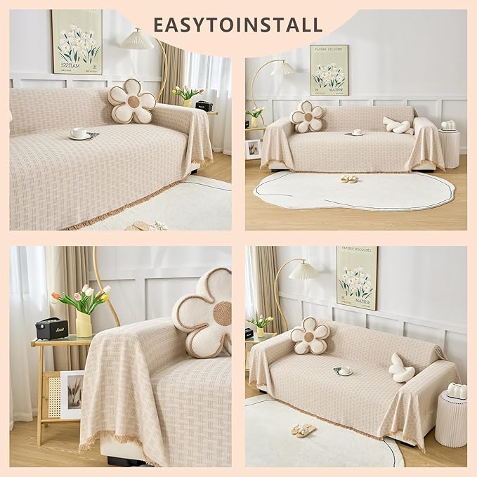 Coffee Couch Cover Blanket Cute Geometrical Jacquard Washable Sofa Cover for Extra Large Furniture for 3 Cushion Sofa L Shaped Sectional Couch Blanket 71"x 118"