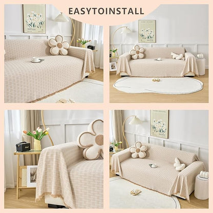 Coffee Couch Cover Blanket Cute Geometrical Jacquard Washable Sofa Cover for Extra Large Furniture for 3 Cushion Sofa L Shaped Sectional Couch Blanket 71"x 118"