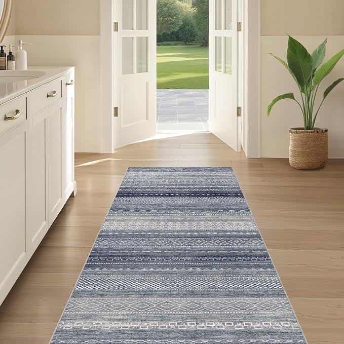 Nakagishi Boho 2x6 Runner Rug Machine Washable Rugs Non Slip Denim Blue | Soft - Image 5