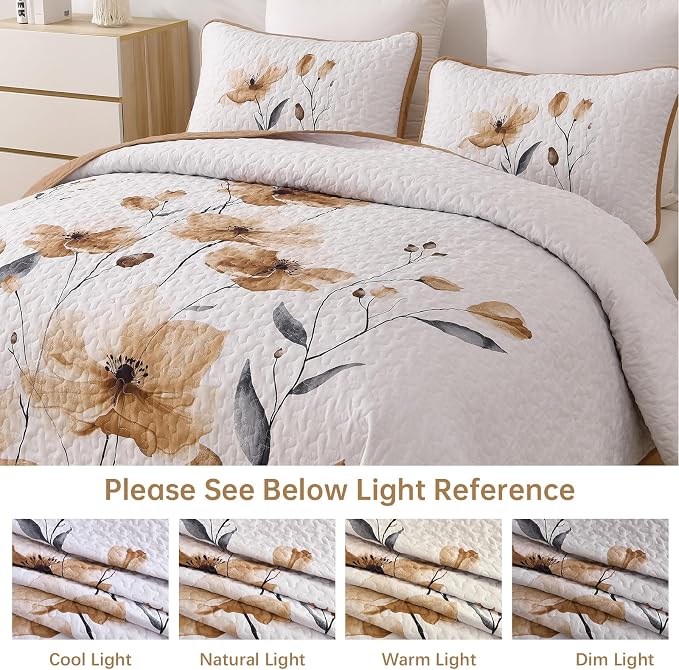 Mybedsoul King Size Quilt Set Brown, Reversible Polyester Coverlet Set - Image 6