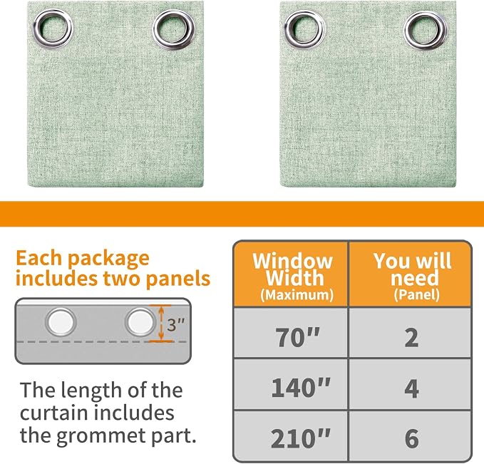 YoungsTex Sage Green Linen Blackout Curtains 80 Inch Length - Image 8