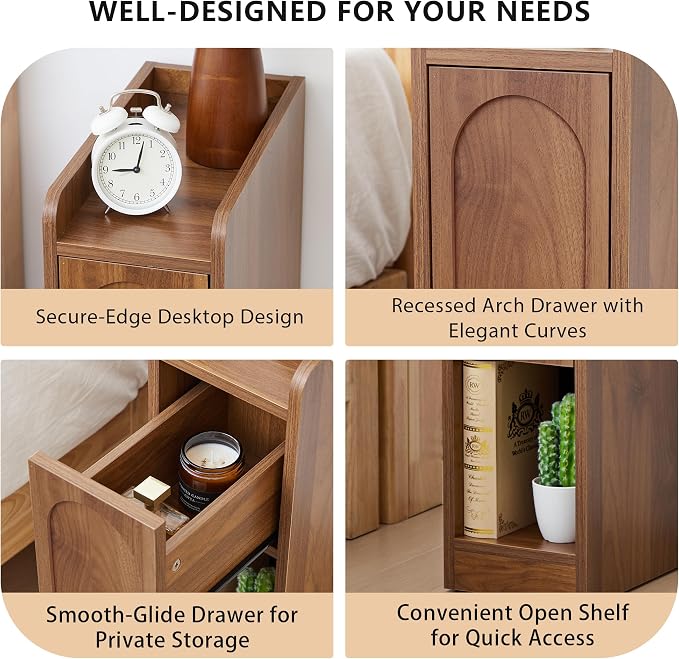 Narrow Nightstands Set of 2, Slim Bedside Tables - Image 4