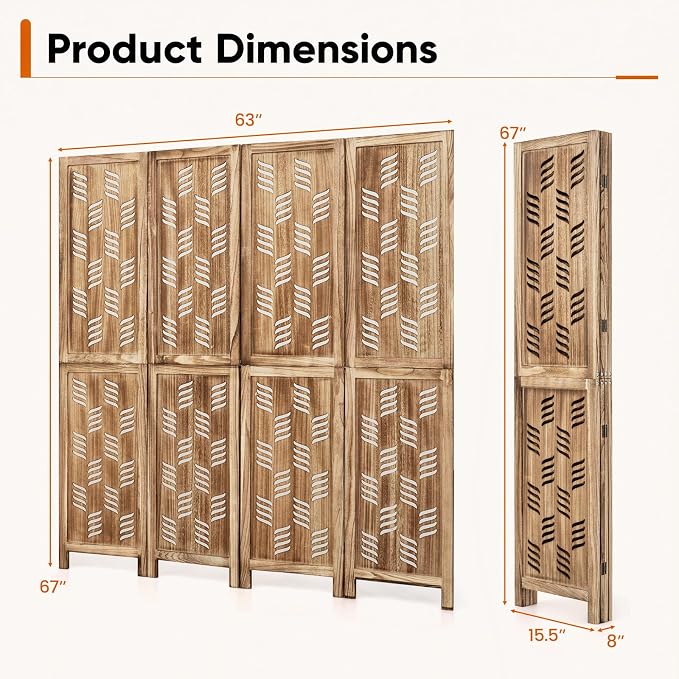 GIANTEX 4 Panel Folding Room Divider, Wood Privacy Screen - Image 7
