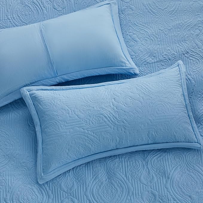 Light Blue Alaska King Quilt 132 x 120, Oversized King Bedspreads, 3 Piece Soft - Image 6