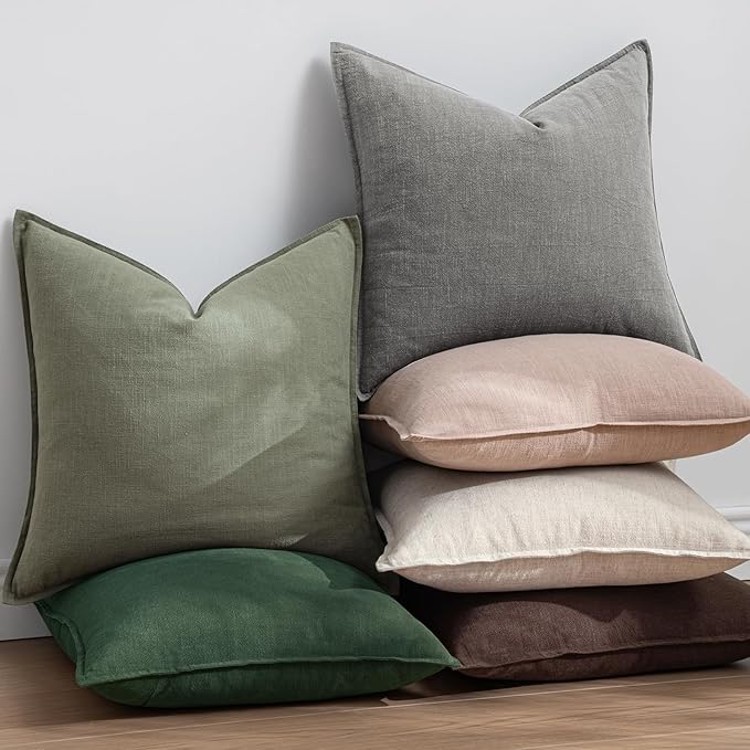 EMEMA Throw Pillow Covers Decorative Linen Pillow Covers 24x24 Inch Dark Brown Boho Farmhouse Neutral Couch Throw Pillows for Bed Pack of 2 Accent Pillowcase Modern Sofa Cushion Livingroom Home