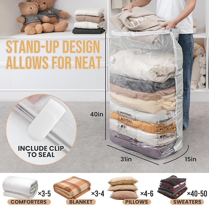 TAILI 8 Pack Cube Vacuum Storage Bags, Jumbo Size, Cream | Extra Large Vacuum - Image 2