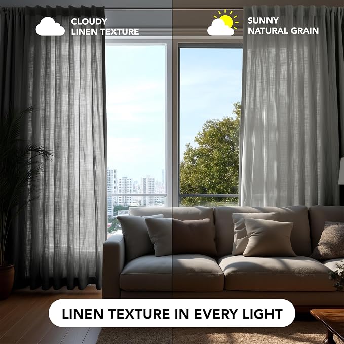 Deconovo Linen-Blend Semi-Sheer Curtains 2 Panels, Hidden Tab and Rod Pocket - Image 9