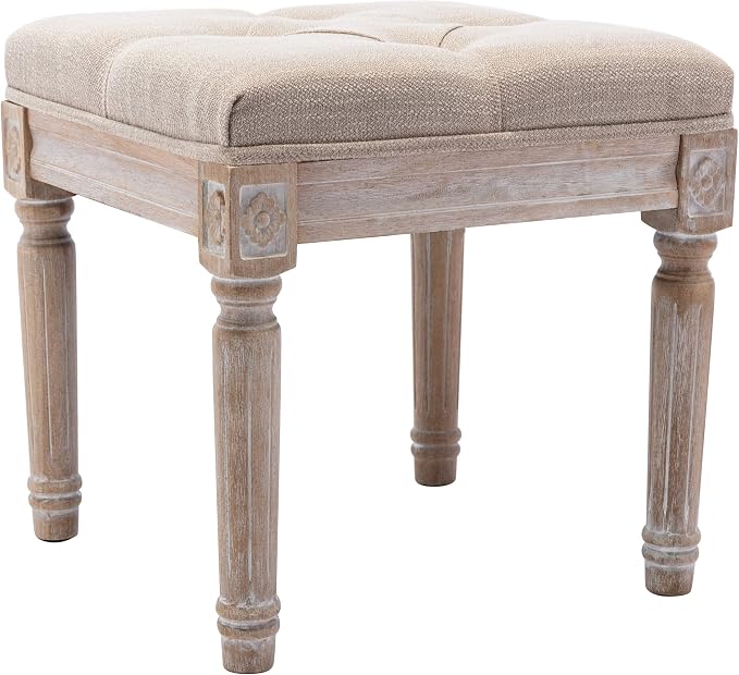 chairus Square Foot Stool with Button Tufted Seat, Small Fabric Upholstered by CHAIRUS